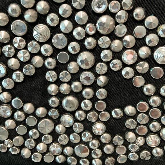 Vtg MICHAEL MORRISON Studded Denim Jacket Crystals PEACE SIGN Y2K Gaga Size M - Picture 7 of 11